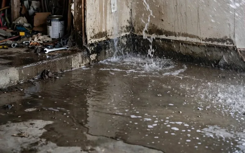 Standing water on a garage floor before extraction