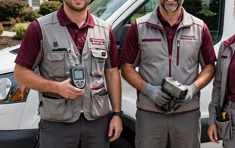 Technicians holding moisture meters for leak detection